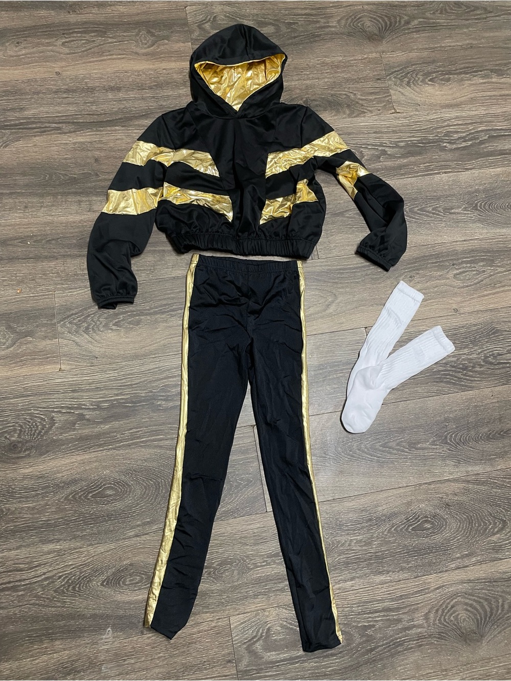 Black and Gold Two-Piece Active Set - Hooded Crop Jacket + Leggings Weissman Dan